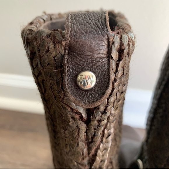 Stuart Weitzman Brown Pimlico Coated Knit Leather Mid Calf Boots/Booties - Picture 5 of 13